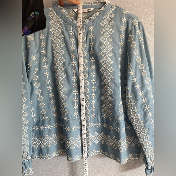 Zara blue cotton jacket with white thread work embroidery. - Picture 6 of 12